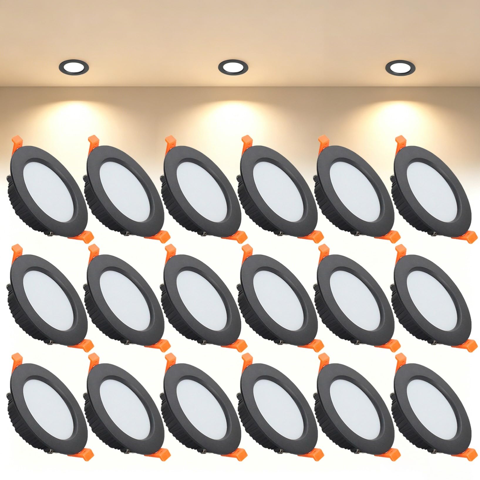 VOGHMOLD 7W Ultra Slim LED Downlight Recessed Ceiling Light 3 inch, 3000K Spot Lights Black Aluminum Trim, Cut Φ80-90mm, AC110-240V Panel Lighting for Office Hallway Closet, 18 Pack