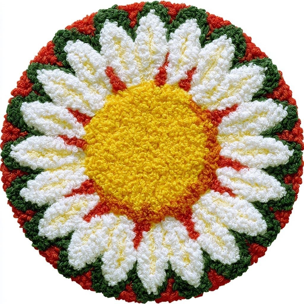 AMBATTERY Round Shape Latch Hook Kits Rug,Daisy Flowers