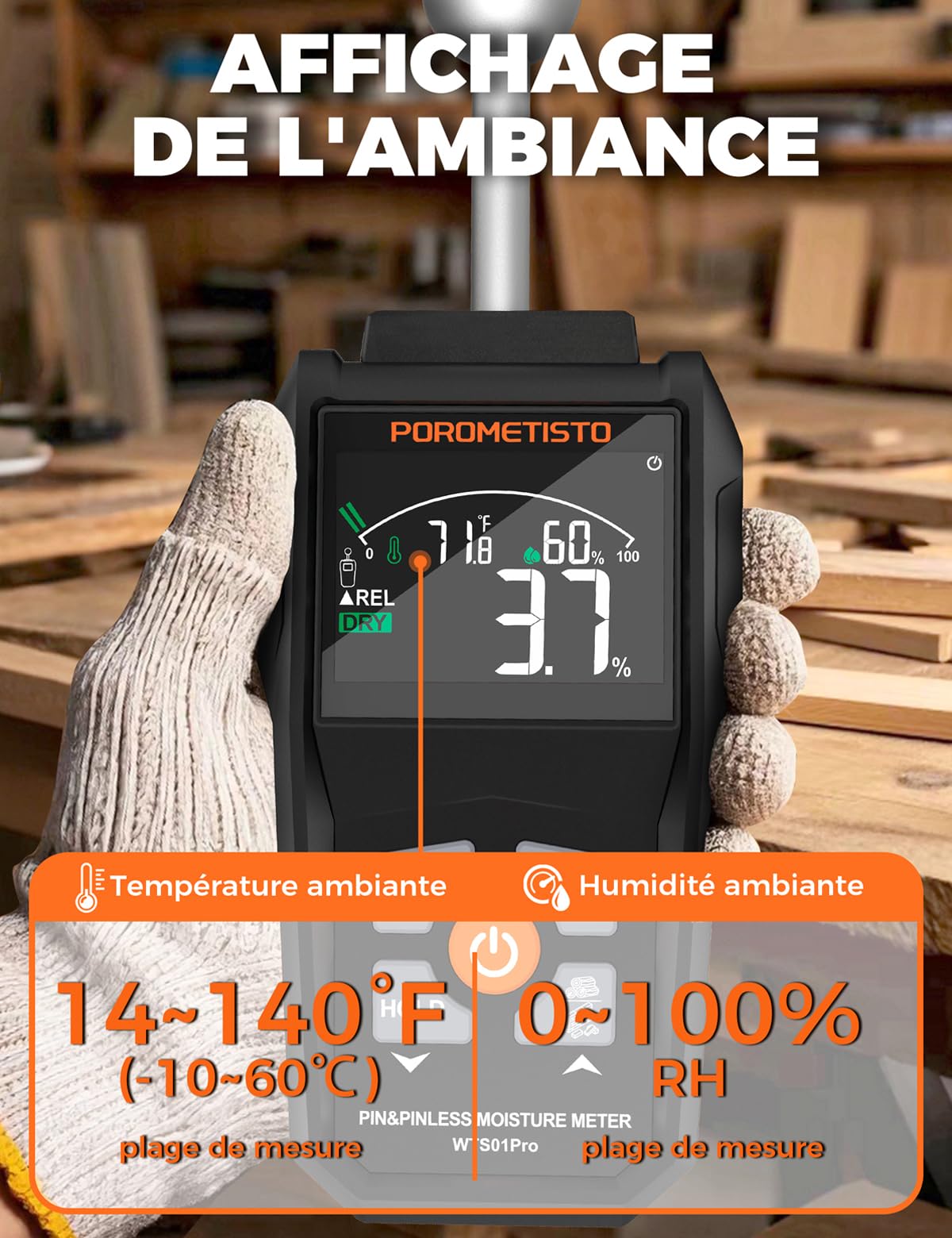 2 en 1 Testeur Humidité Sondes Sphérique et à Aiguilles,POROMETISTO | Testeur Humidité Mur de qualité industrielle,Testeur Humidité Bois, Détecte 20-40 mm Pour Bois,Mur,Plâtre,Parquet