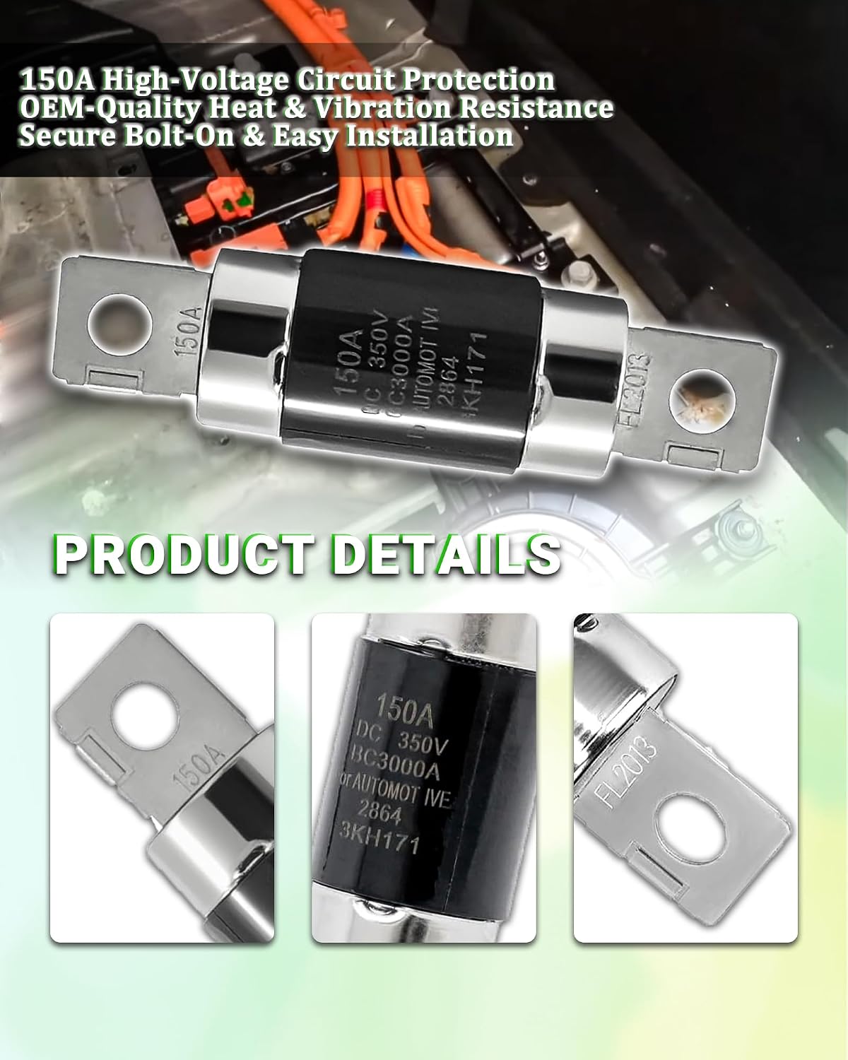 375F2-4R150 High Voltage Fuse, Compatible with Hyundai Sonata Hybrid 2011-2015 Fit for Kia Optima Hybrid 2011-2013, 150A OEM Replacement 375F24R150