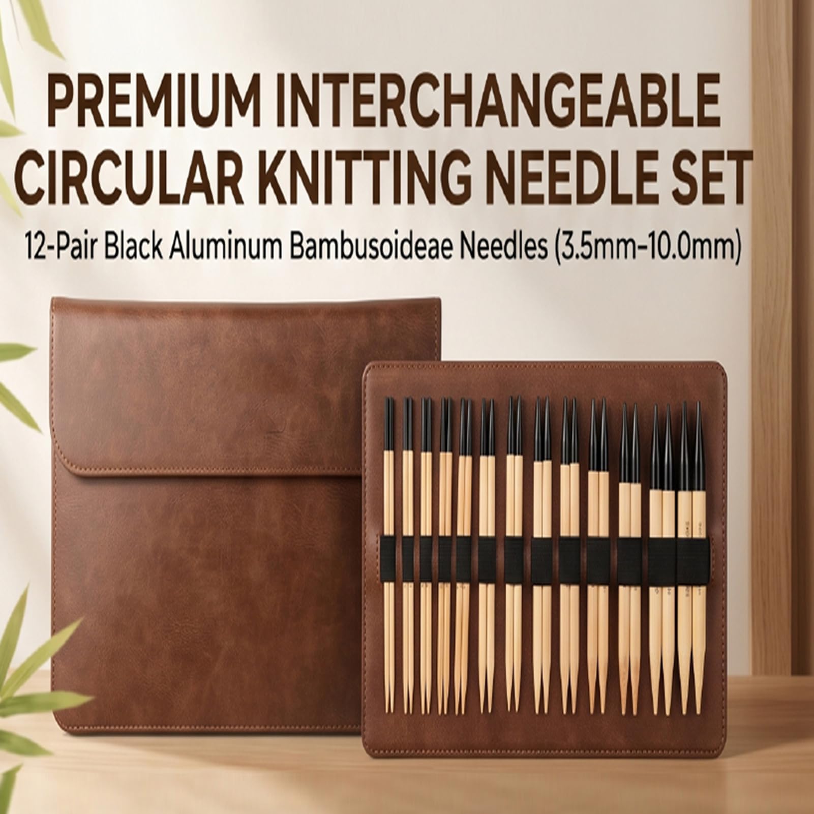 Yechiry Wymienny Zestaw Okrągłych Drutów Dziewiarskich, Druty Bambusoideae i Aluminiowe Druty Dziewiarskie w 12 Rozmiarach od 3,5 Mm do 10 Mm, 4 Kable i Torba do Przechowywania dla