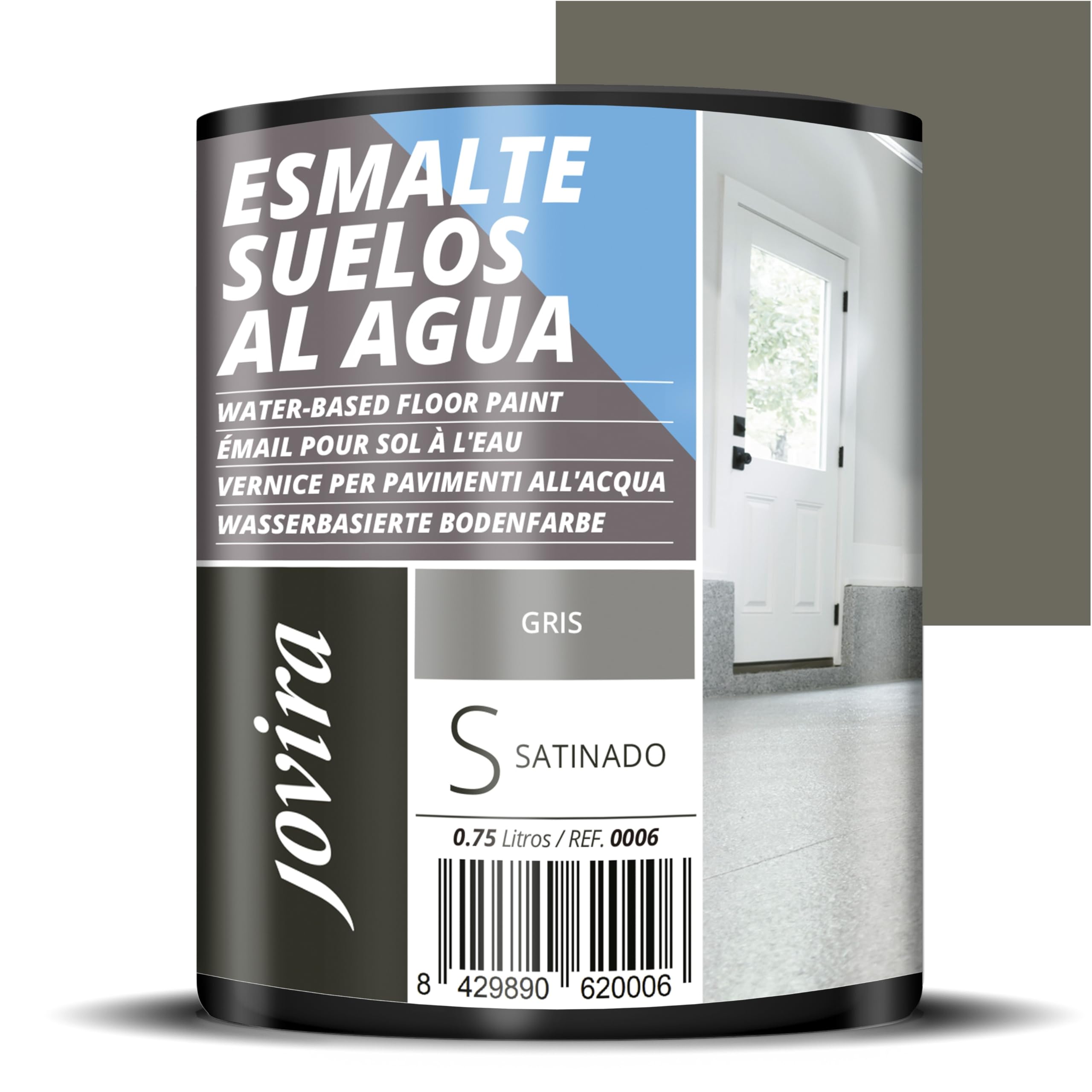 JOVIRA PINTURAS Smalto per pavimenti con acqua. Specialmente per i pavimenti di garage, magazzini, palestre, lavanderie, campi da gioco, campi sportivi, ecc. (750 Millilitri, Grigio)