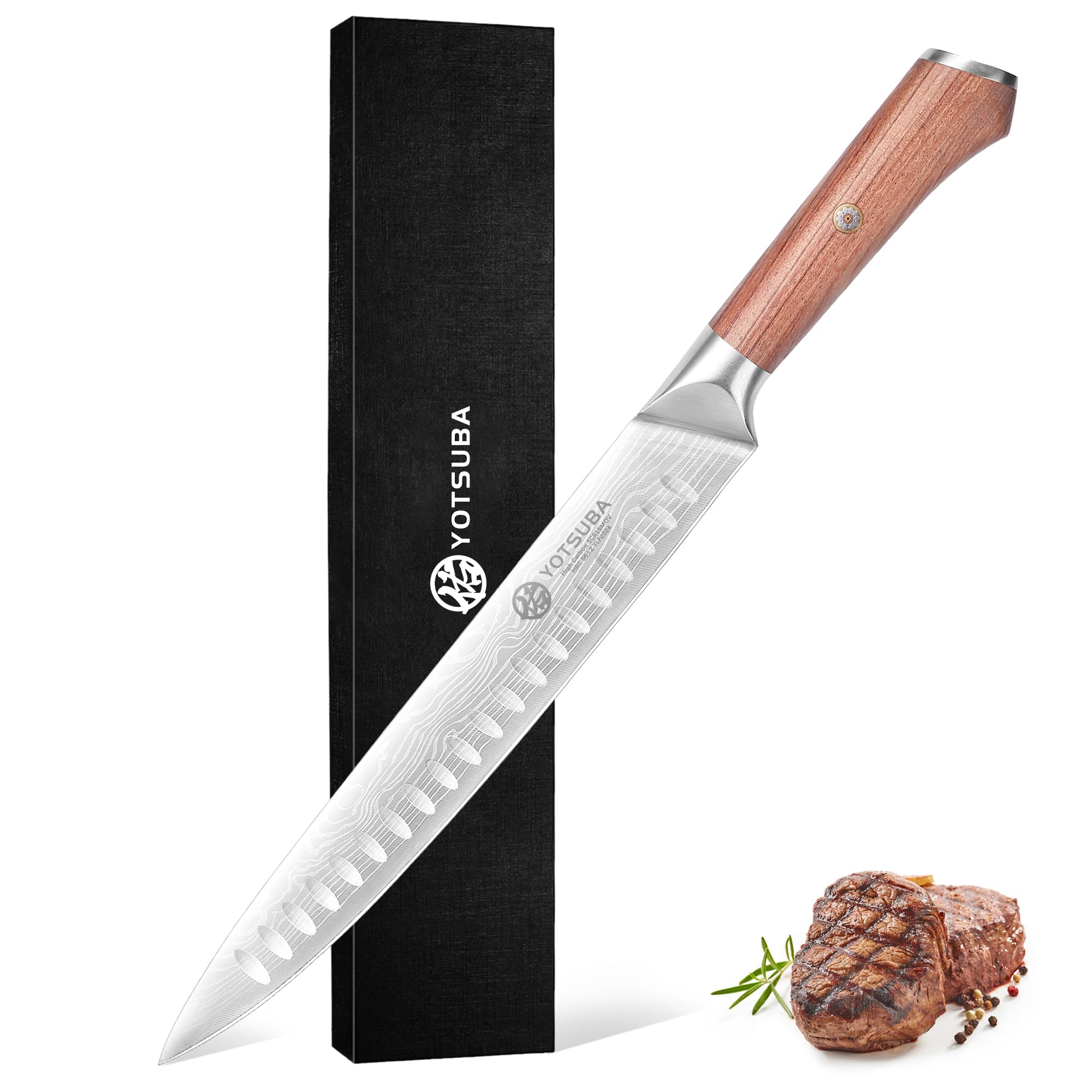 YOTSUBA Carving Knife for Meat, 10" Slicing Knife, High Carbon Steel Brisket Knives with Ergonomic Handle, Butcher Breaking Knives for Meat Cutting