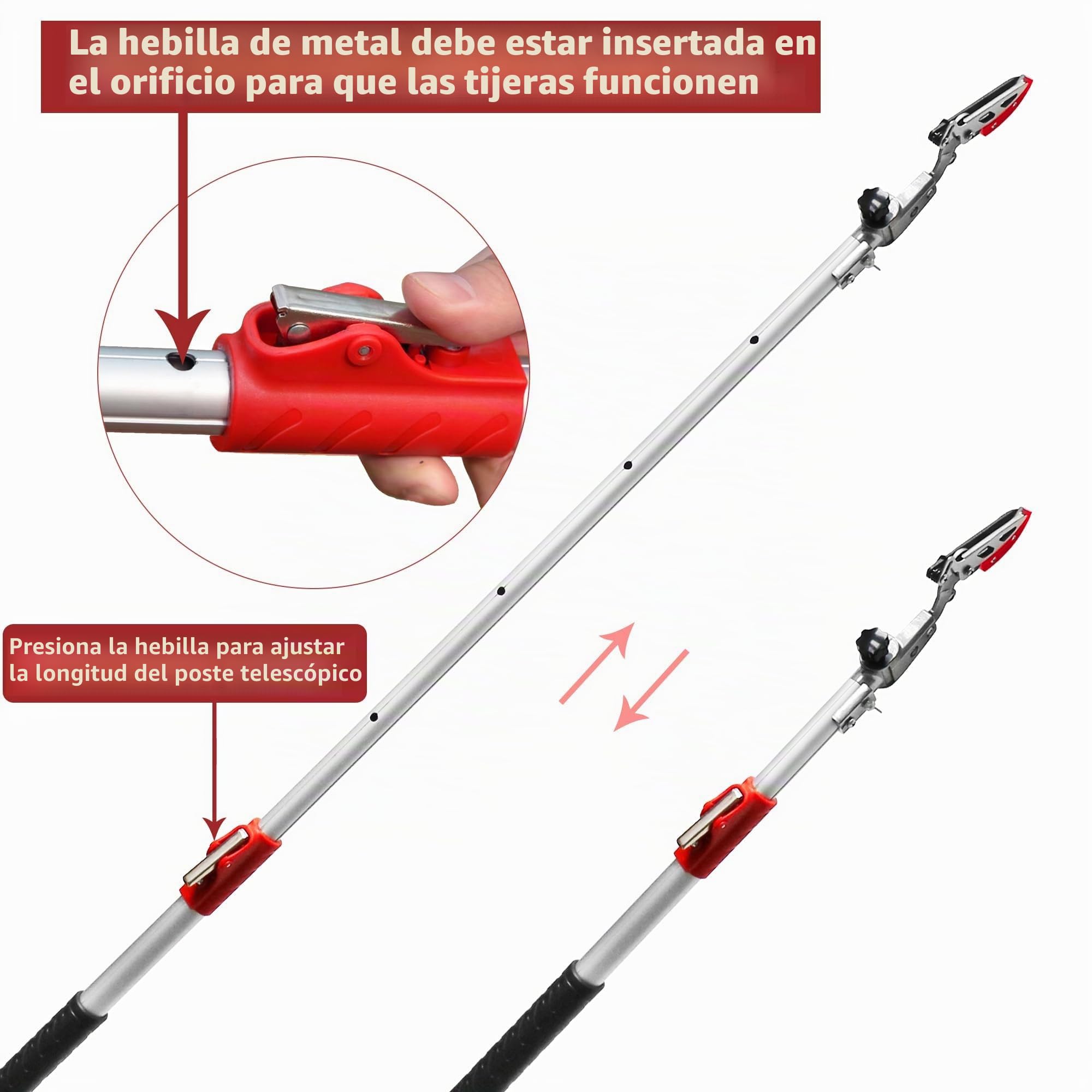 FLORA GUARD Tijeras de podar telescópicas, 110 cm – 166 cm, extensibles, ligeras y resistentes, recogedor de frutas con cabezal de hoja giratoria, mango de aluminio ligero y extensible para podadora