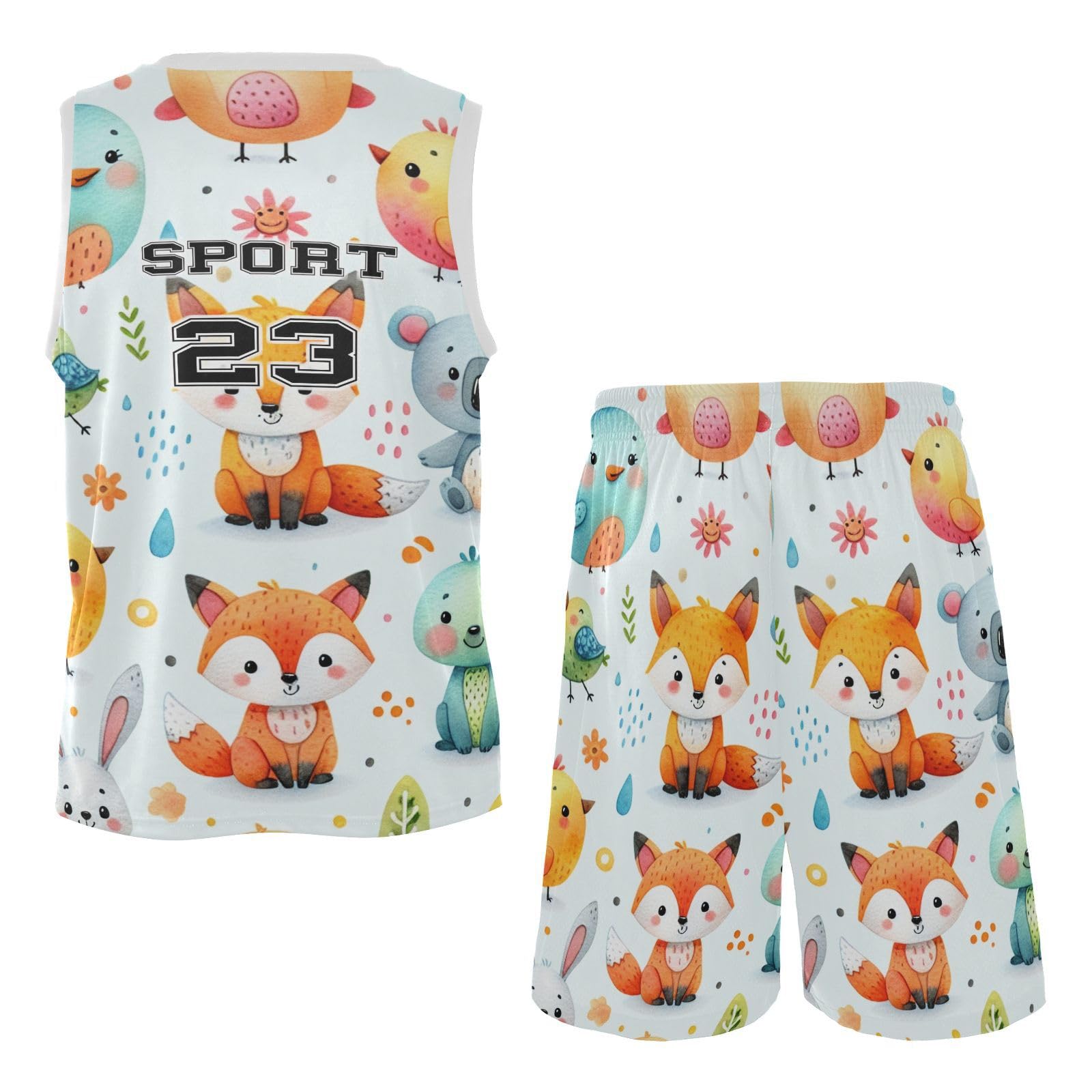FLildon Cute Farm Animal Boys Basketball Jersey Set Tank Top Shorts Tracksuit Sport Training Suit for Kids, M