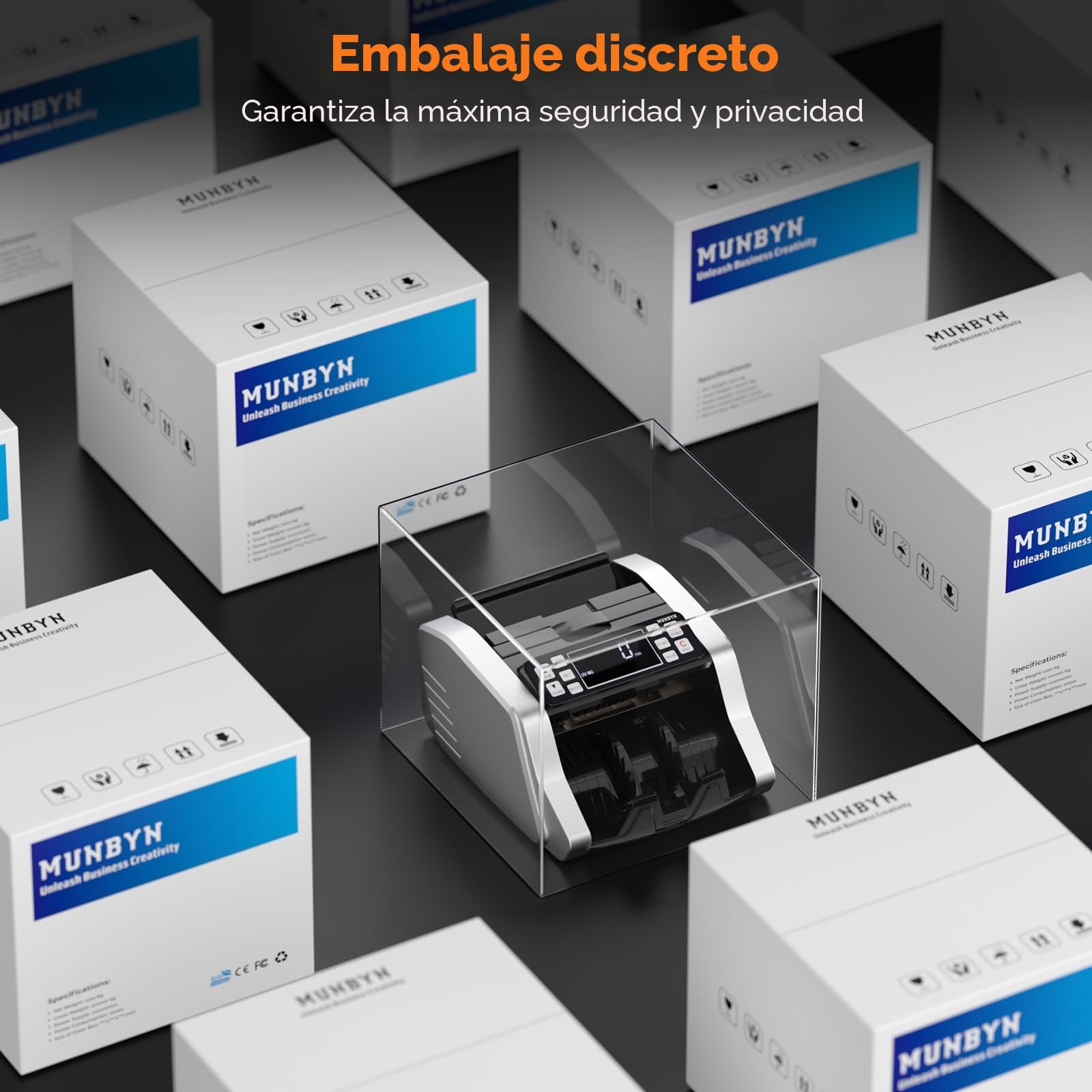 MUNBYN 2026 Nuevo Contador de Billetes, Detección de Billetes Falsos UV/MG/IR/MT para Euros/Dólares, Modos de Añadir/Lote/Valor, Pantalla LED Externa, Protección de 2 Años, No Cuenta montos Mixtos