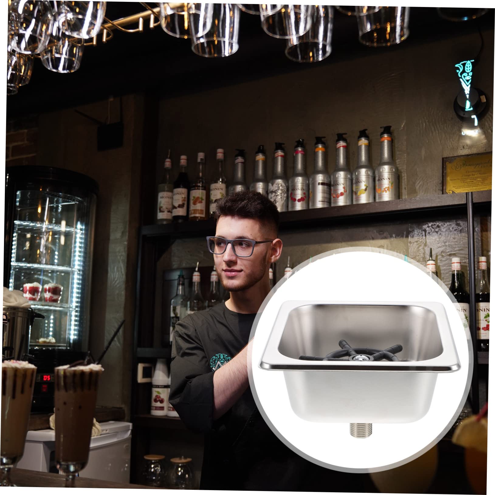 OSALADI Edelstahl Glasspüler Hochdruck Automatischer Becherspüler für Riegel und Küche mit Schlauch Glasflaschenreiniger für Verschiedene Glasgrößen