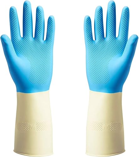 Guantes de limpieza de goma sin látex reutilizables suaves cómodos para limpiar cocina lavado pintura jardinería cuidado de mascotas azul talla M disponible en Yaxa Guatemala