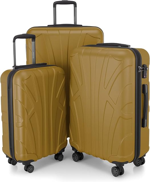 Suitline zestaw walizek na kółkach, twarde walizki podróżne w 3 rozmiarach: 55 cm, 66 cm, 76 cm; z podwójnymi kółkami, 15, Jesienne złoto, SET