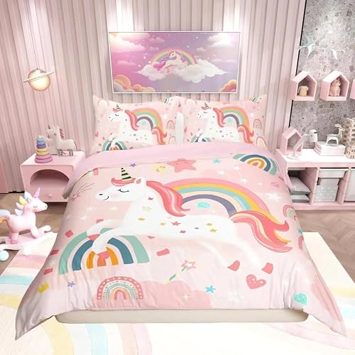 richhome Licorne Mignonne Housse de Couette 200x200cm pour Enfan 