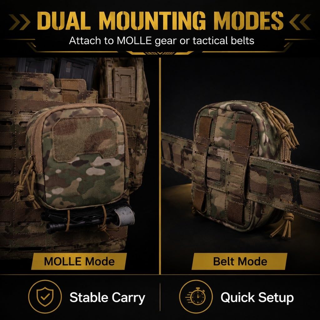 Pochette Utilitaire Tactique Molle, Support de Ceinture, Sac de Rangement EDC en Nylon 500D