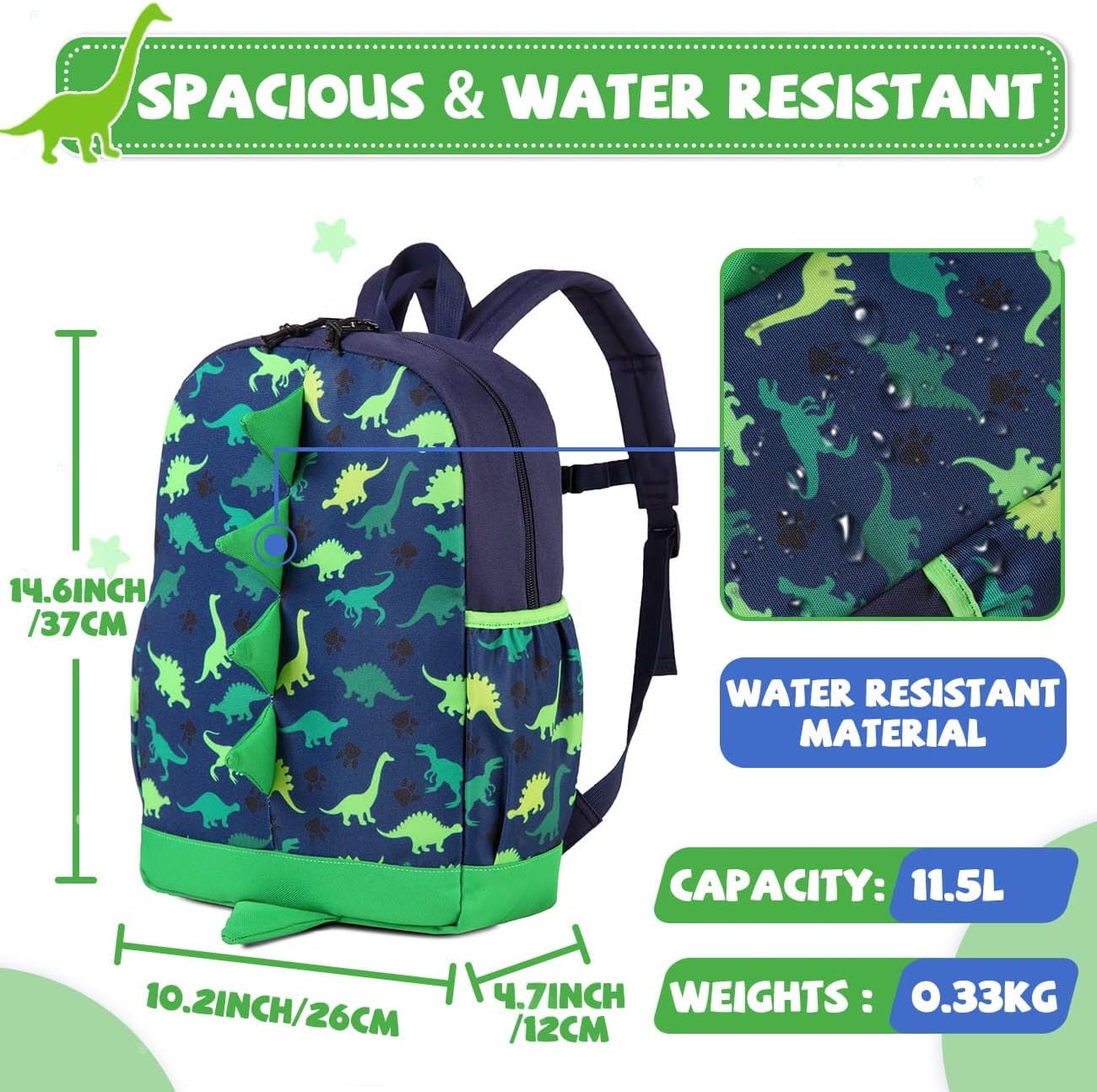 VASCHY Dinosaur Toddler Backpack, Cute Little Boys Girls Kids Schoolbag Bookbag w Chest Strap - Image 2