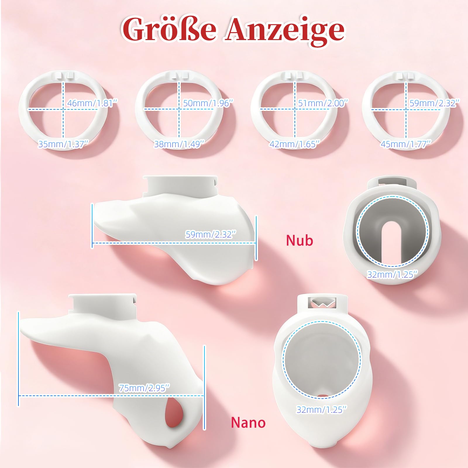 Cage de Chasteté pour Pénis Petite Chastity Cage avec 2 Clés et 4 Anneaux Différents Sex Toys pour Man Cage Chastetée pour Bondage les Pénis des Hommes Légère et Respirante (Clear,Nub)