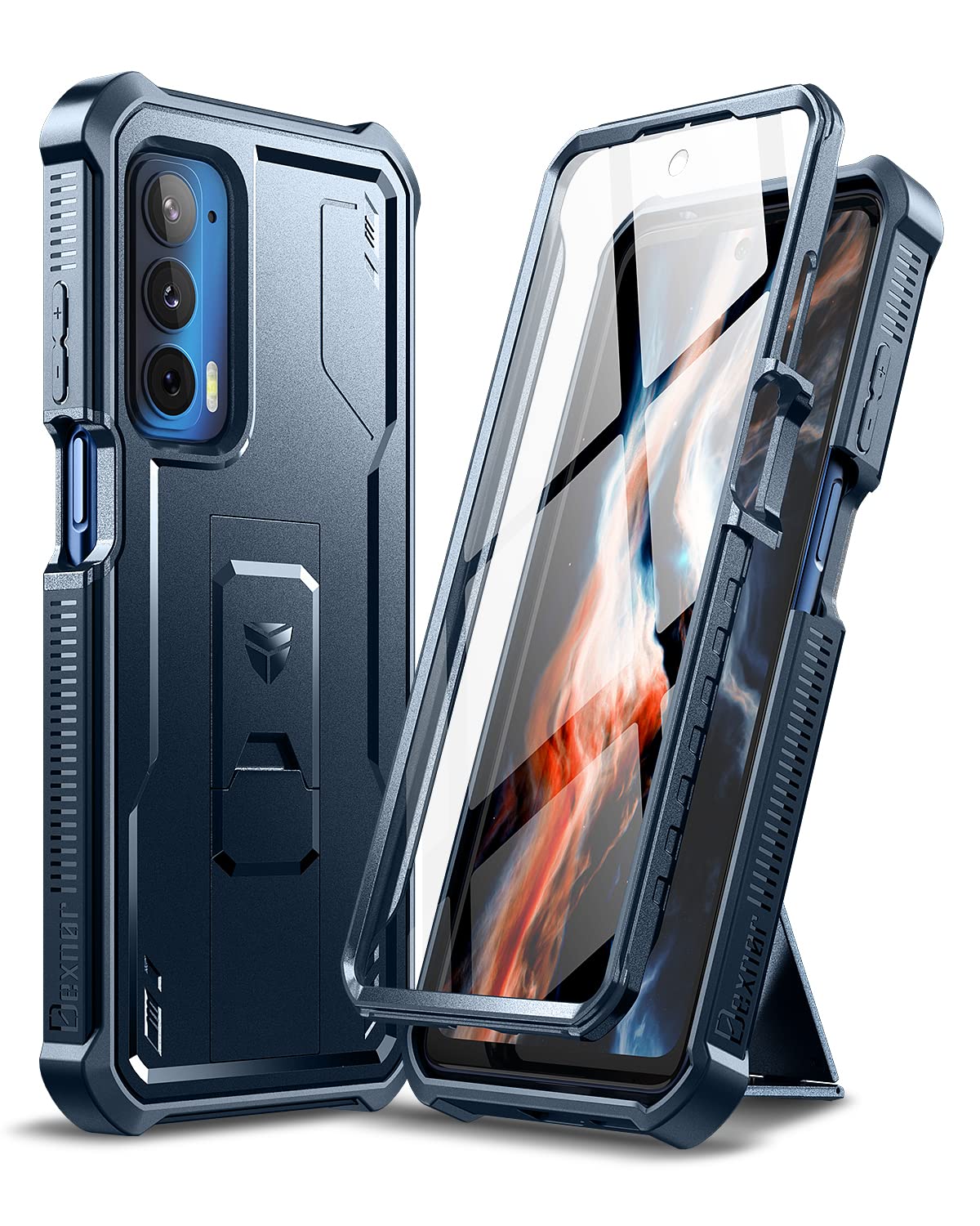 Dexnor for Motorola Moto Edge 2021 Case | Motorola Edge 5G UW Case, [Built in Screen Protector and Kickstand] Heavy Duty Military Grade Protection