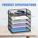 Supeasy 5 Trays Paper Organizer Letter Tray with Handle-Mesh Desk File Organizer, Paper Sorter for Office, Home or School, Black