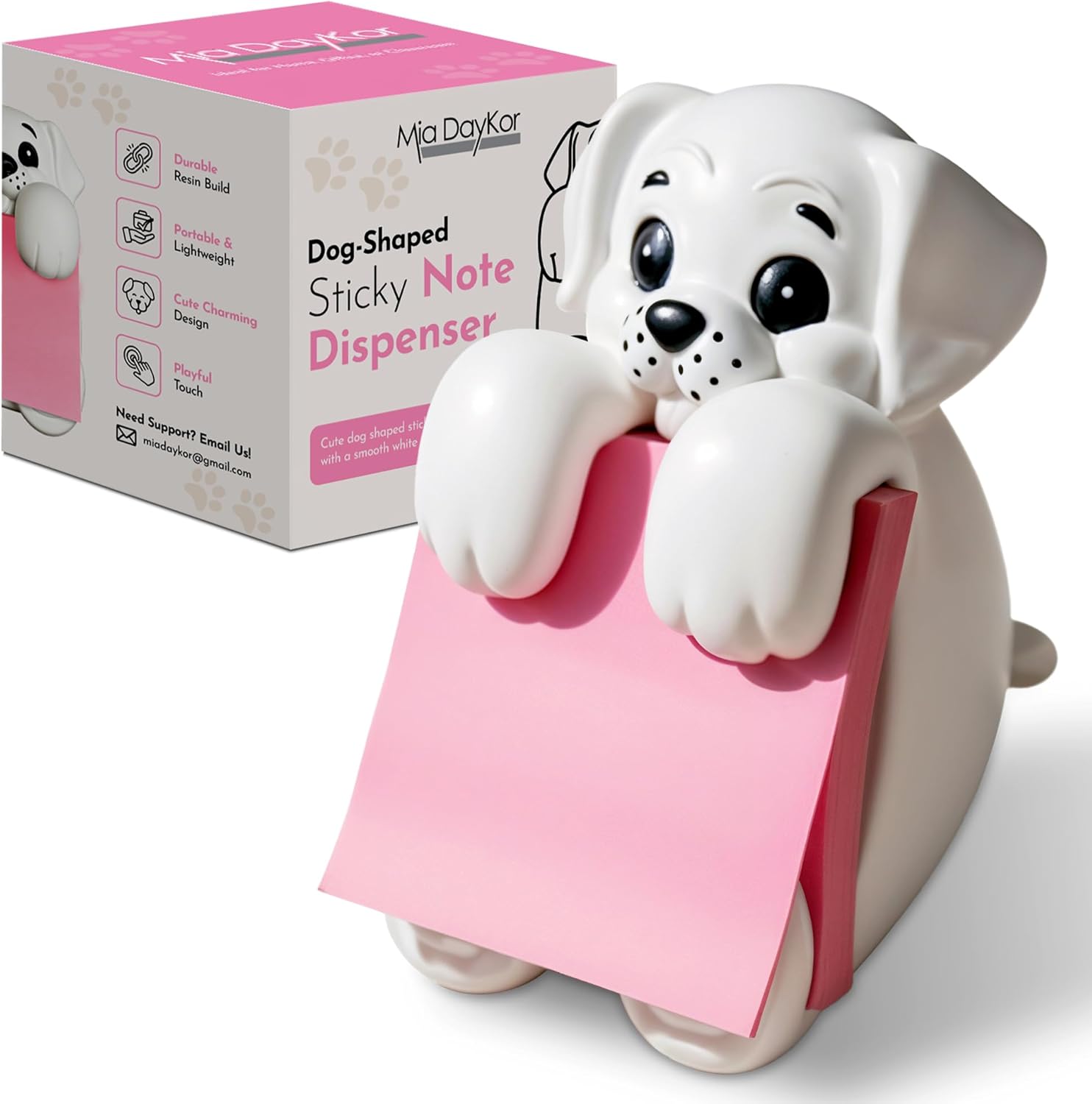 Resin Made Cute Sticky Note Holder for Desk | Doodle Compatible Dog Pop Up Post it Note Dispenser | Pop Up Sticky Notes Dispenser for Office Holds 3" x 3'" Notes for School, Office Desk Supplies