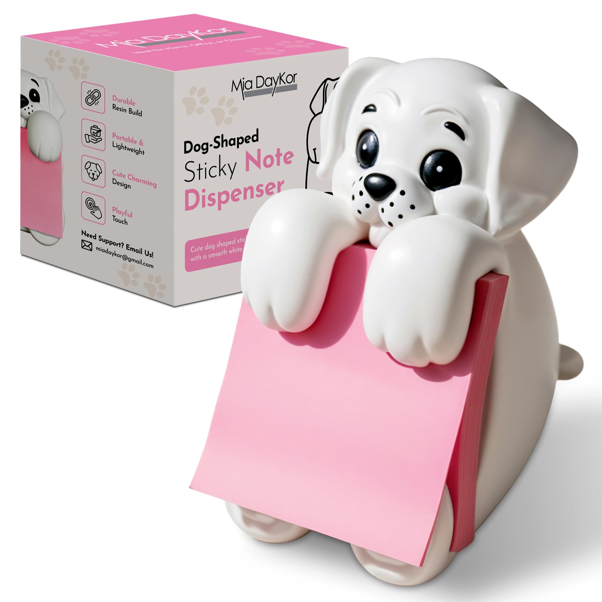 Resin Made Cute Sticky Note Holder for Desk | Doodle Compatible Dog Pop Up Post it Note Dispenser | Pop Up Sticky Notes Dispenser for Office Holds 3" x 3'" Notes for School, Office Desk Supplies