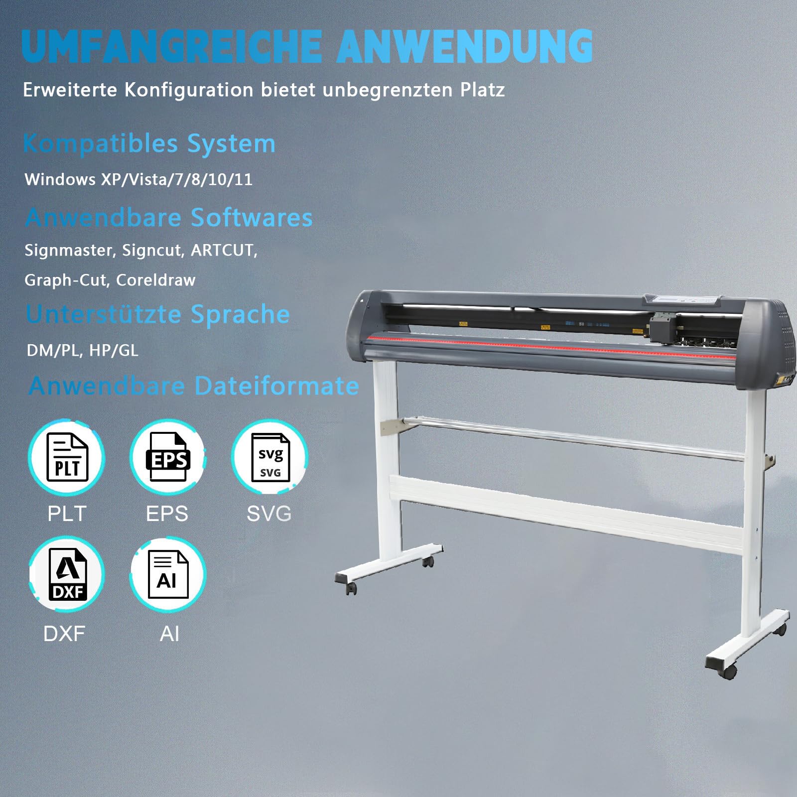 Schneideplotter 1350 mm Schnittbreite Plottermaschine, 10-800 mm/s Folienschneider, 3 Klingen Folienplotter Cutting Plotter Foliendrucker mit Signmaster Software für Schilder & Dekorationen