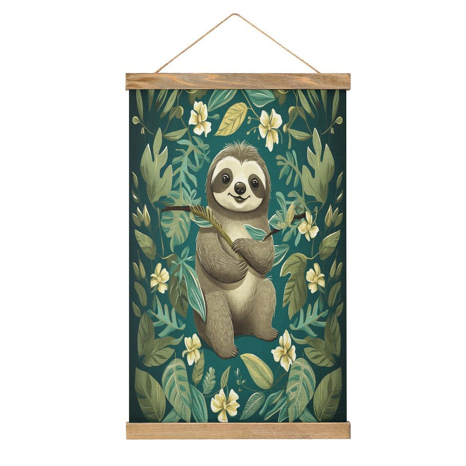 VstaDank Adorable Sloth Poster with Wooden Frame Hanger Art Painting Wall Decor Poster Wall Hanging Wooden Frame 13x20 Wood Poster Hanger for Photo Picture Art Canvas Print Artwork