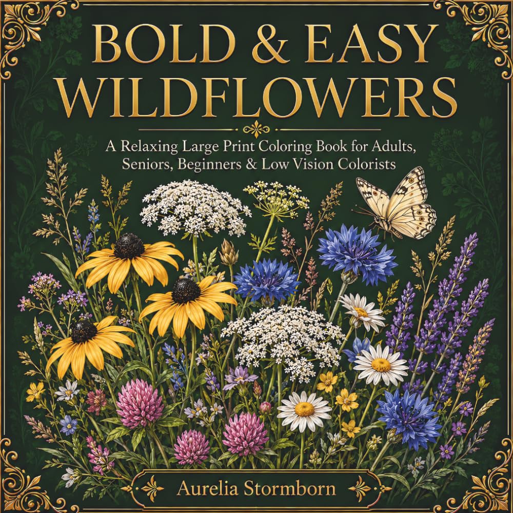 Bold & Easy Wildflowers: A Relaxing Large Print Coloring Book for Adults, Seniors, Beginners & Low Vision Colorists Featuring Beautiful Flowers, Meadow Blooms & Nature Scenes (Bold & Easy Nature)