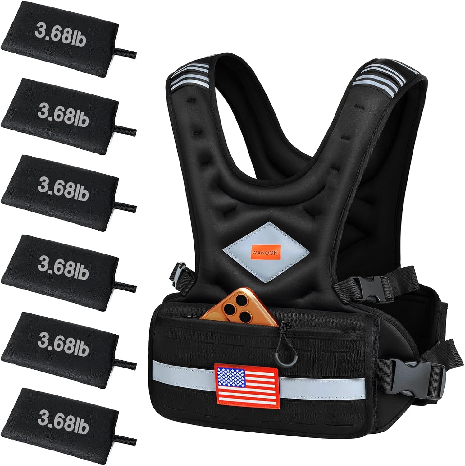 Weighted Vest Woman & Men, 6-10lb/8-20lb/8-30lb Adjustable weighted Vest With Pockets & Reflective Strips for Walking, Running, Hiking,Rucking, Workout, Strength Training