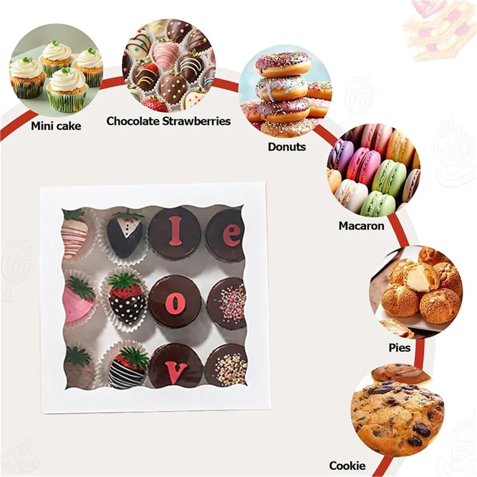 Caja Tarta de Cartón Con Ventana Transparente Caja de papel Kraft blanco for pastel, transparente con ventana, embalaje for almacenamiento rosquillas Chocolate, 10 Uds(Black)