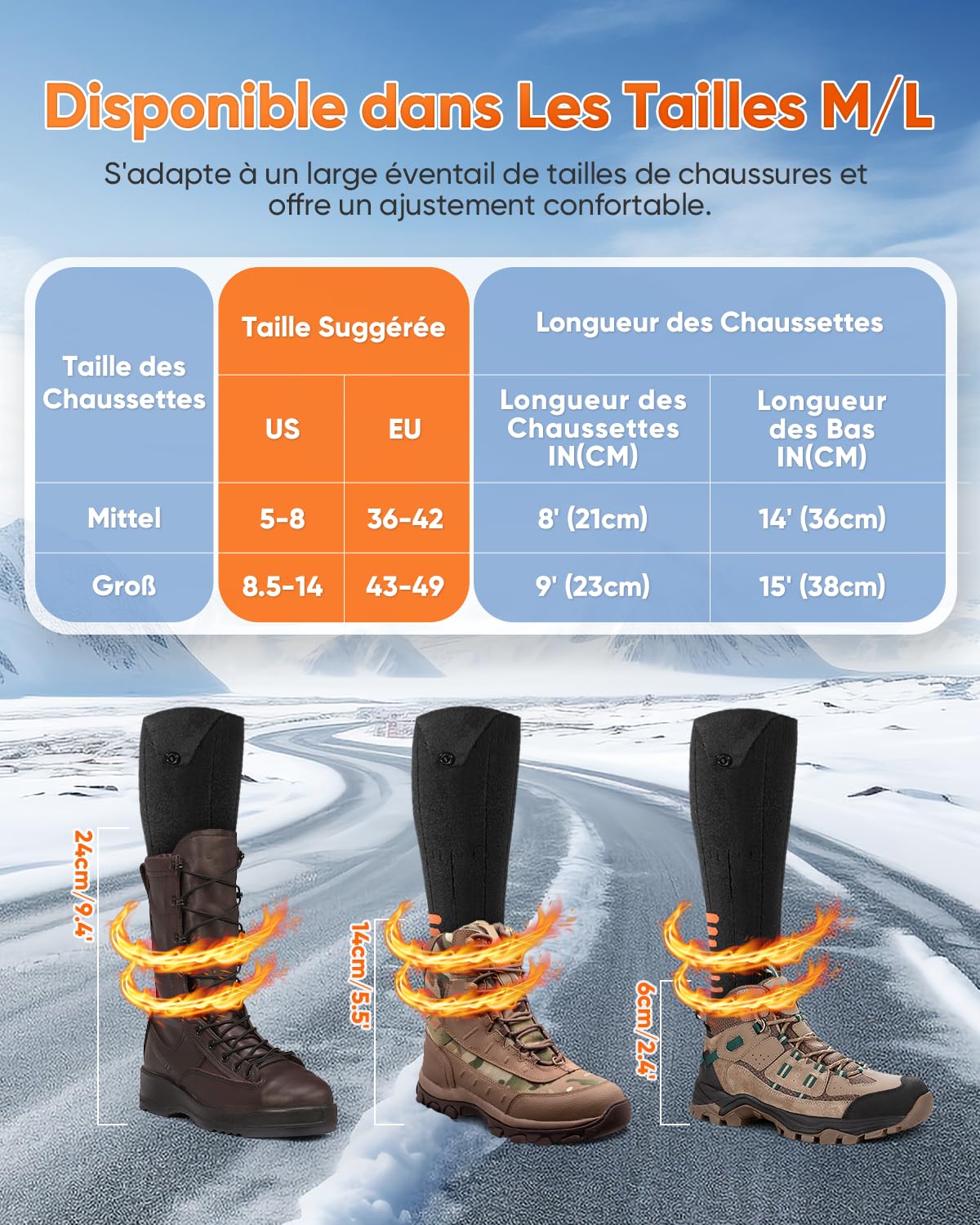2026 Upgraded Chaussettes Chauffantes, 5000mAh 5V Rechargeable Chaussette Chauffante, 3 Réglages & 360° Chauffage de Lavables Chaussettes Chauffantes Hommes Femmes pour Le Ski Chasse Randonnée
