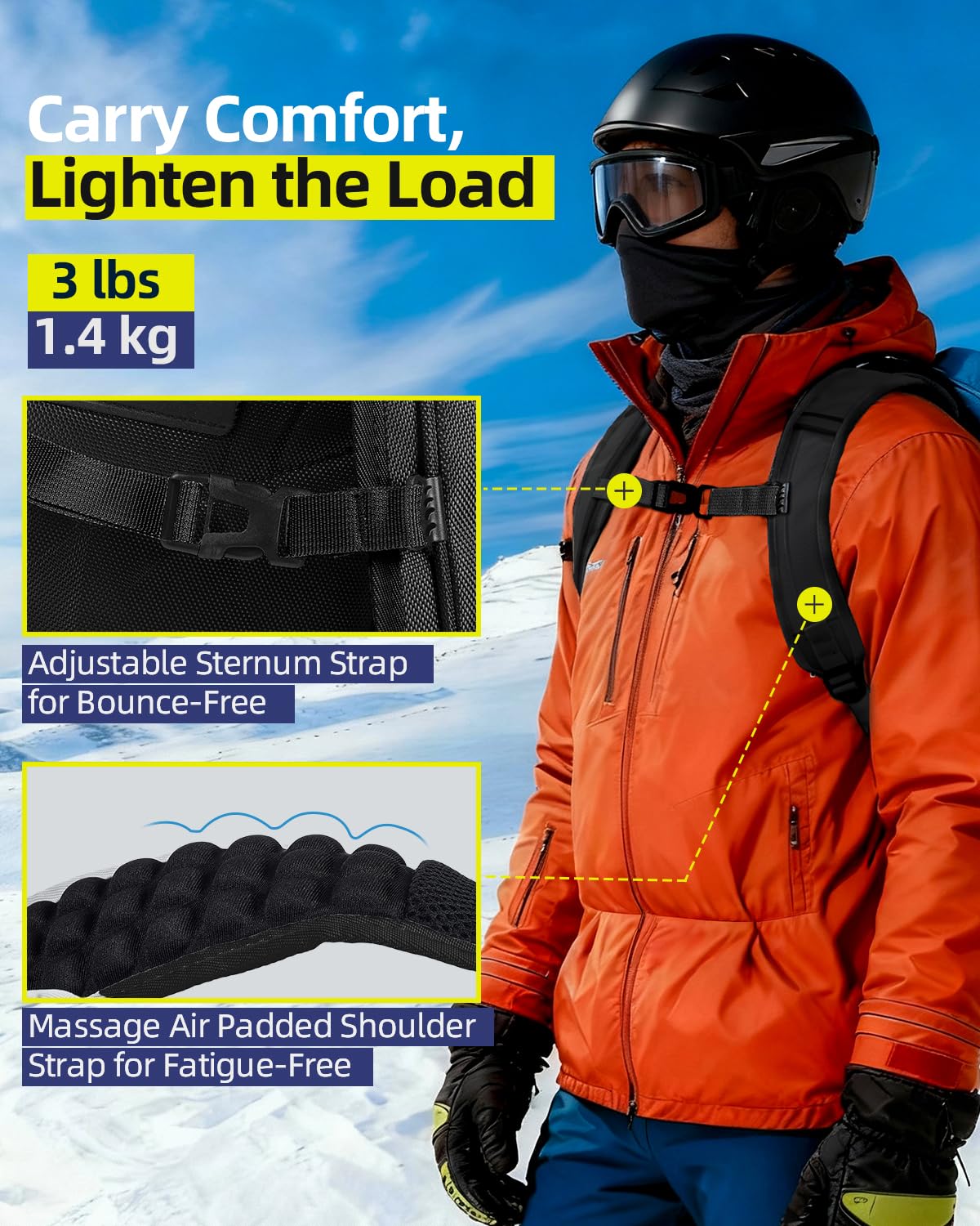 Abahub Torba na buty narciarskie z kieszenią na kask, plecak na buty narciarskie, 50 l, 1680D, nylon, wodoodporny, wyściełany, plecak na buty narciarskie, kask snowboardowy i akcesoria, Skiing Boot