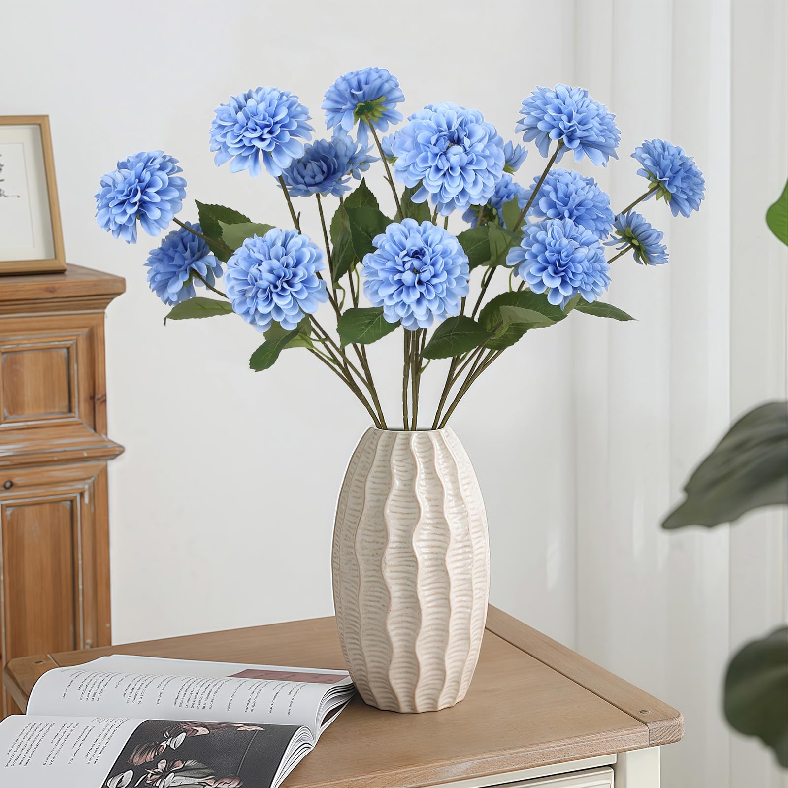 Amazon.co.jp: Fqueelvys ブルーダリア造花6個 3つのヘッド付き 長さ29