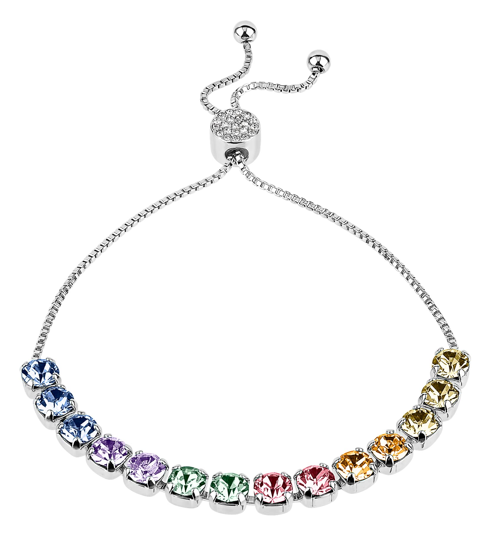 INSPIRED VOICESEasy Slider Adjustable Bracelets - Lariat & Tennis Styles for Women, Rhinestone Bracelets - Blue, Pink, Purple & More