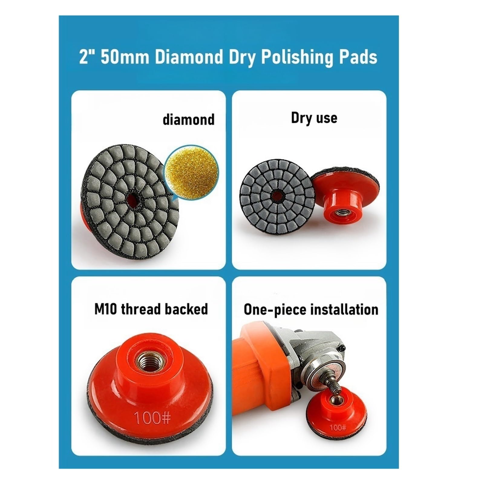 Almohadillas De Pulido De Diamante, 7 Unidades, Pulido En Seco Sin Rayones | Almohadillas De Resina Para Lijado En Seco, Aptas Para Mármol Y Granito (7 pcs 50 mm Two Hundred)