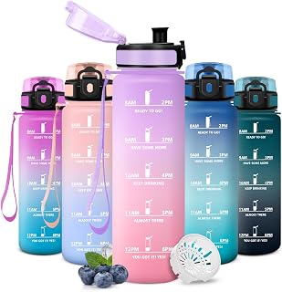 Trinkflasche 500ml, Trinkflasche Sport, Sportflasche mit Zeitmarkierung, BPA-Frei, Auslaufsicher, Kohlensäurehaltige Getränke, für Outdoor-Aktivitäten, Camping und Fitnessstudio