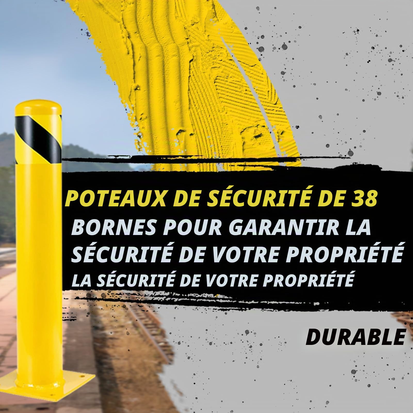 Poteau de borne, 91 cm, barrière parking pour stationnement, Pilona jaune Cepos Parking pour planification routière (2 pièces)