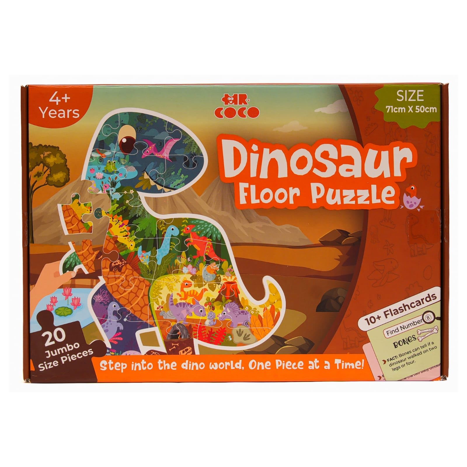 Mr. Coco Dinosaur Floor Puzzle for Kids | Giant 71cm x 50cm Jumbo Jigsaw | 22 Hidden Elements & 10 Double Sided Flashcard | Find, Learn & Play | Educational Toy for Boys & Girls Ages 4, 5, 6, 7 & Up-image-17