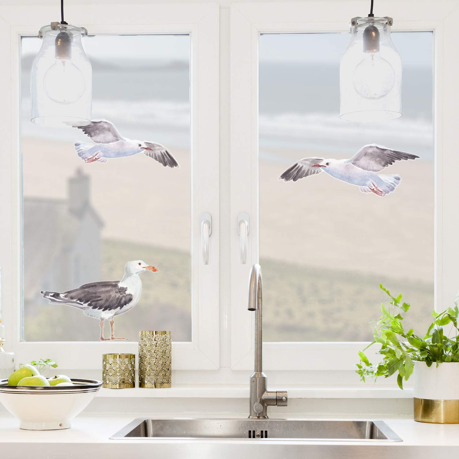 Stickerscape Seagulls Bird Window Stickers (Seagulls) | Seaside Window Decal, Bird Window Decor, Seaside Window Stickers | Easy To Apply, Cleanly Removable And Repositionable