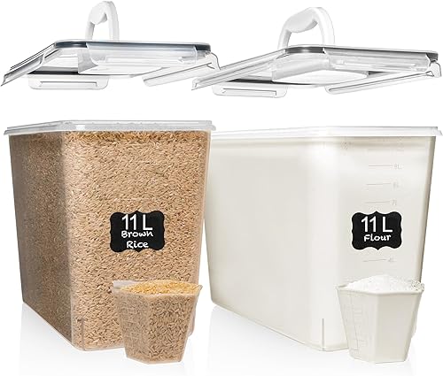 Shazo 2 recipientes de almacenamiento de harina y azúcar con asa de fácil transporte, recipientes de plástico extra grandes para almacenamiento de