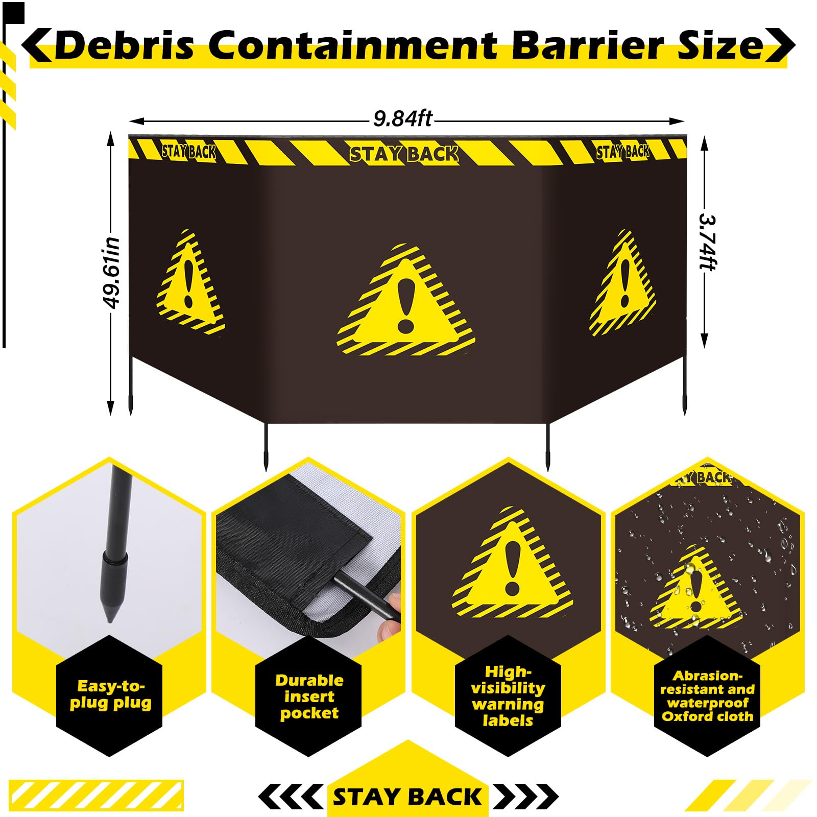 9.84 ft Debris Containment Barrier Arborist Equipment 3 Panel Safety Barricade Tree Climbing Gear Heavy Duty Oxford Foldable Protection Barricade Security Sign for Controlling Stumps Chipping — Amazon image 2
