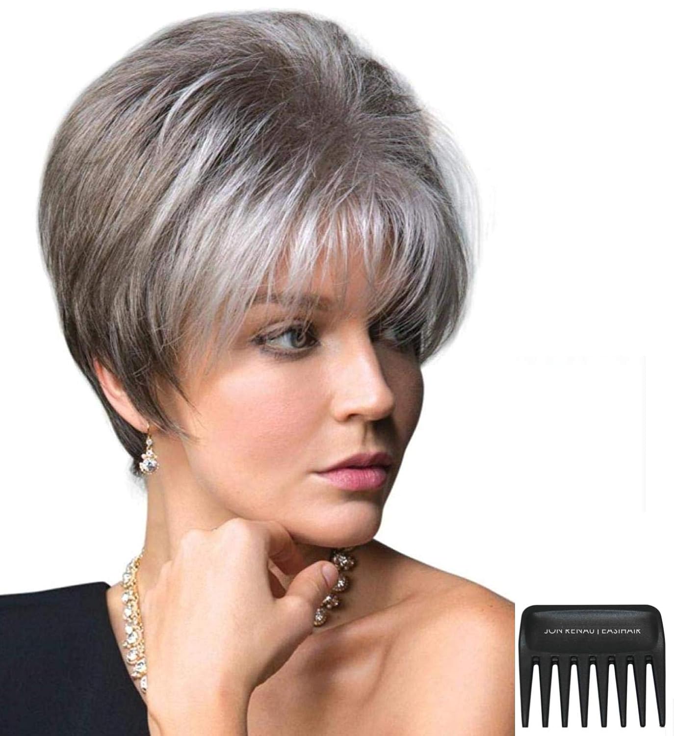 Bundle - 3 items: Samy Wig by Rene Paris, Christy's Wigs Q & A Booklet & Wide Tooth Comb - Color: SILVER STONE