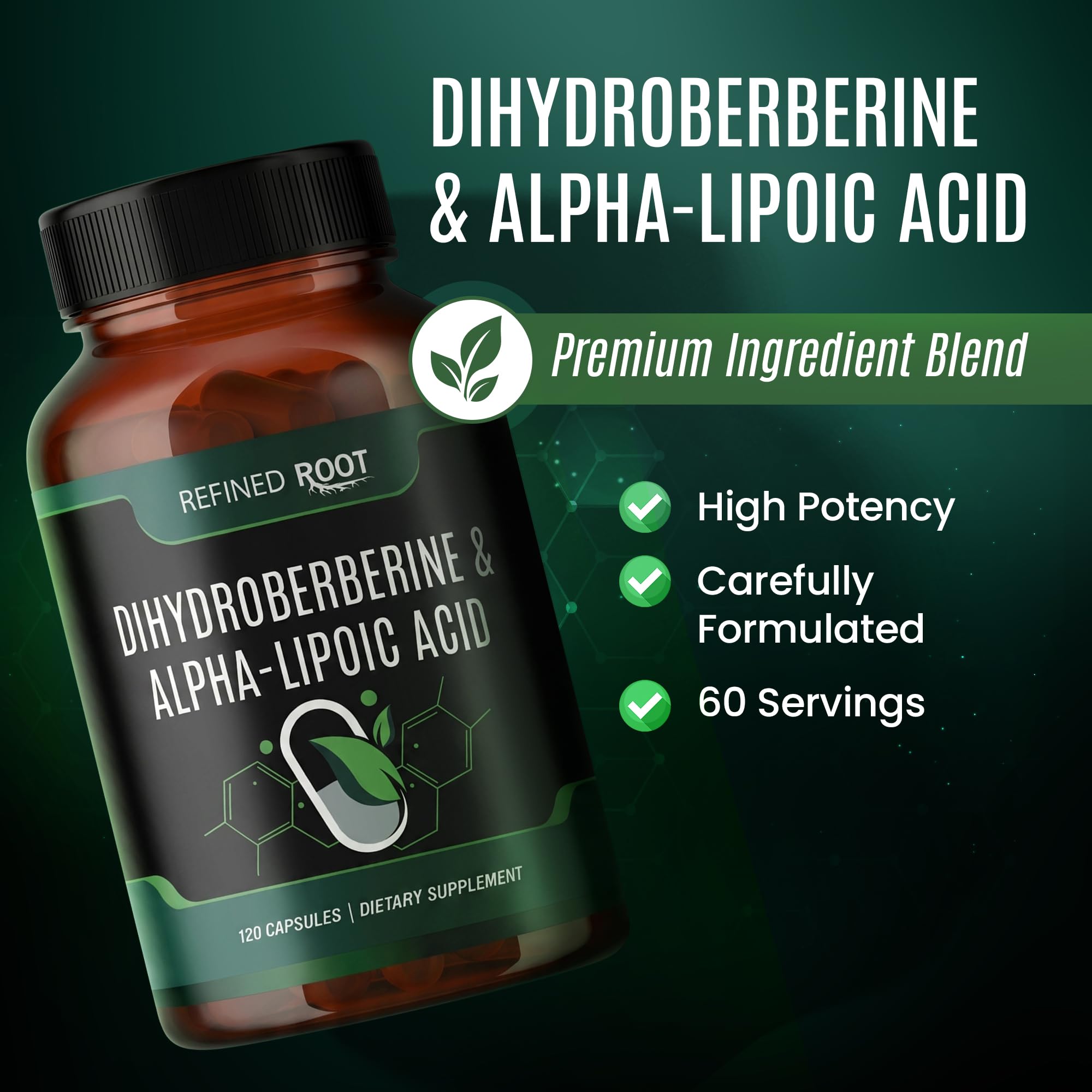 Refined Root Dihydroberberine 300mg with Alpha Lipoic Acid 600mg Supplement - Extra Strength Berberine Supplement with Alpha-Lipoic Acid (ALA) - Advanced Dihydroberberine for Optimal Health — Amazon image 3