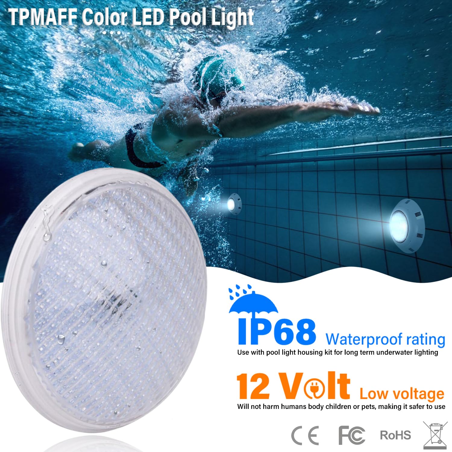 LED PAR56 RGBW Lampadina per Piscina Che Cambia Colore IP68 Faretto subacqueo a LED Impermeabile Lampadina a Bassa Tensione 12V per Giardino Piscina paesaggistica (con Telecomando)