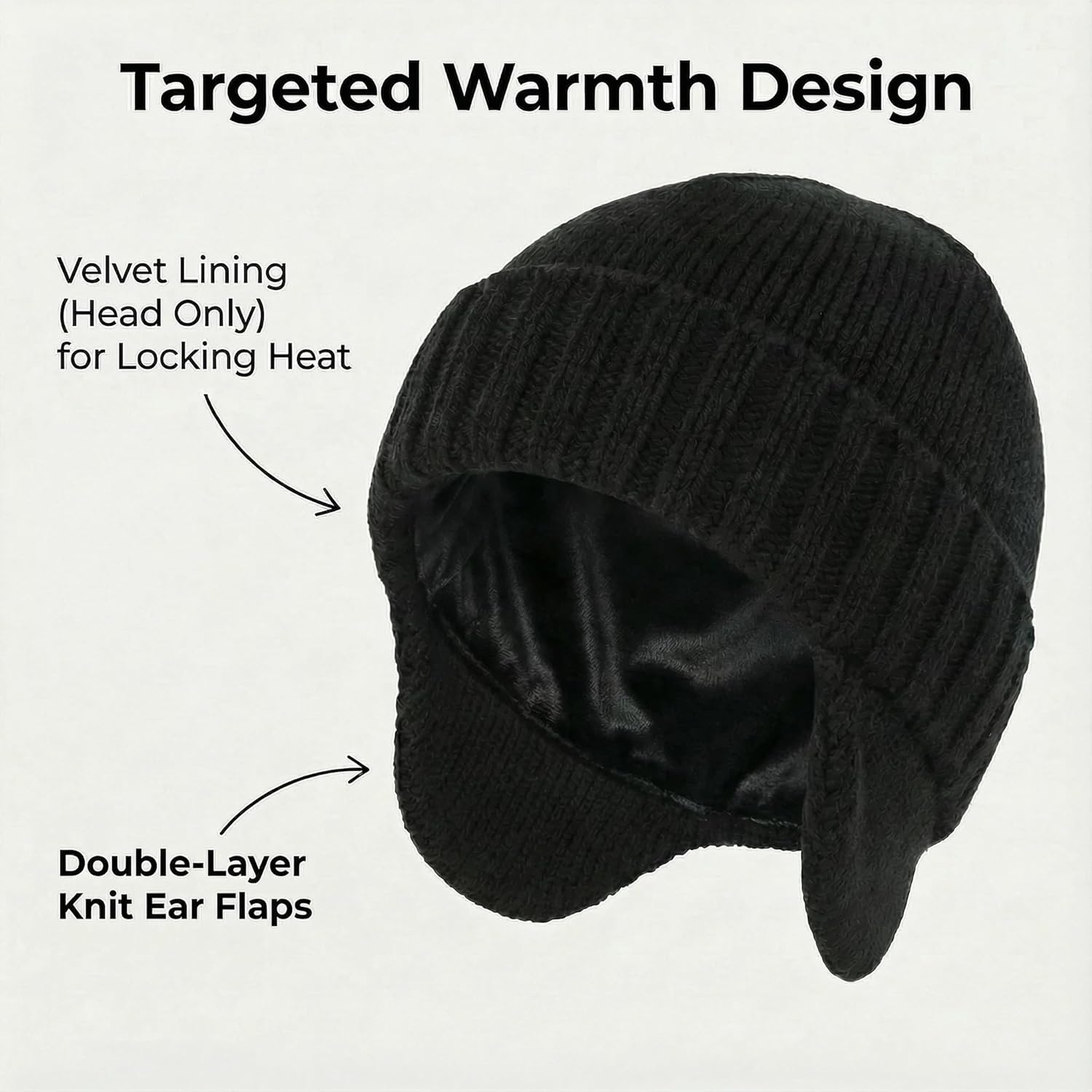 Home Prefer Mens Winter Hat Knit Earflap Hat Stocking Caps with Ears Beanie Hat - Image 2