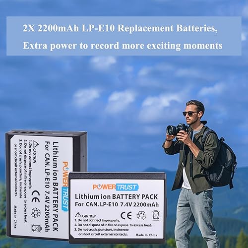 Miniatura 5 de Batería LP-E10 (paquete de 2) para Canon EOS Rebel T3, T5, T6, Kiss X50, Kiss X70, EOS 1100D, EOS 1200D, EOS 1300D