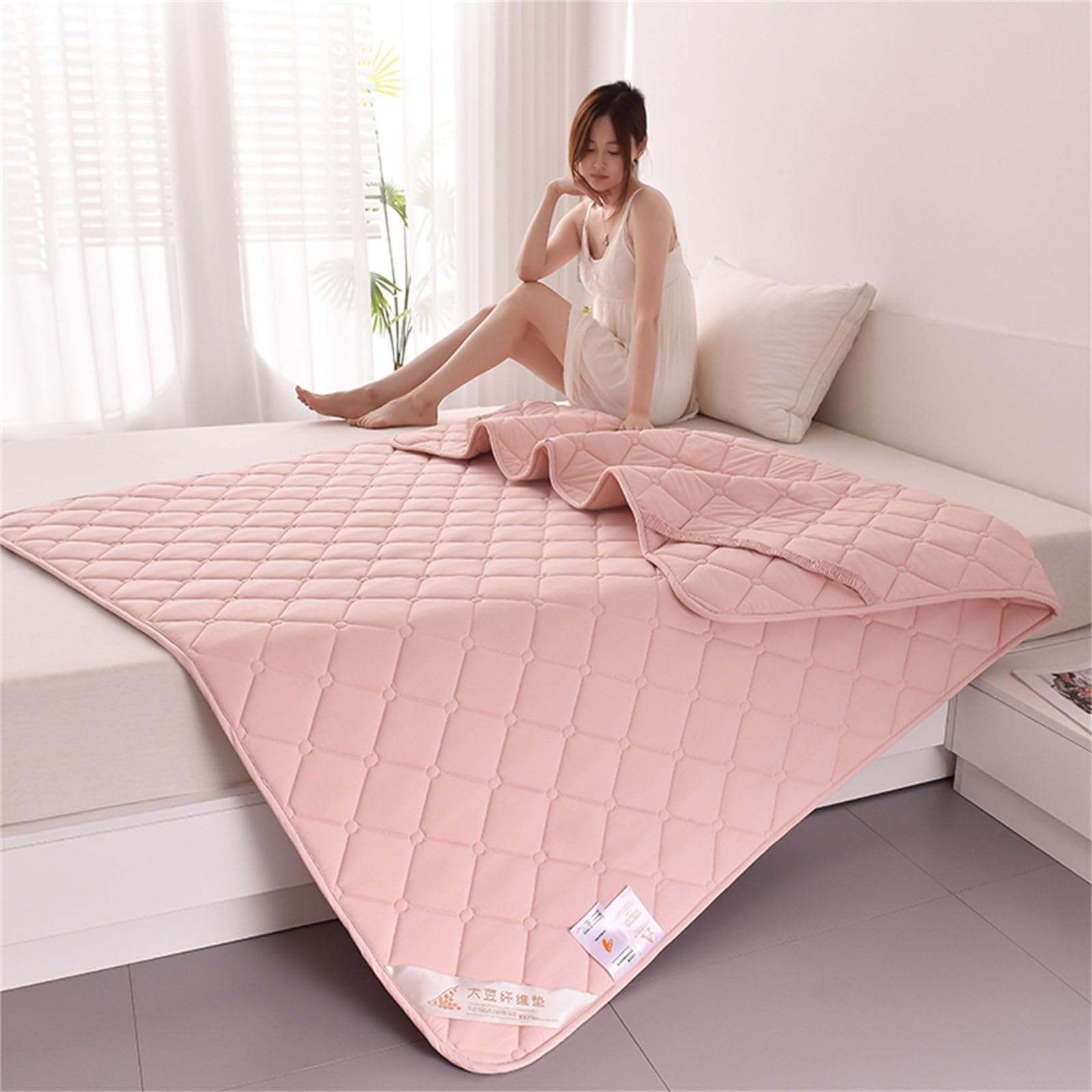 Odot Coprimaterasso Protettivo Tinta Unita, Coprimaterassi Singolo Matrimoniale con 4 Angoli Elasticizzati, Proteggi Materasso Trapuntato, Adatto per Materasso (200x220cm,Rosa D)