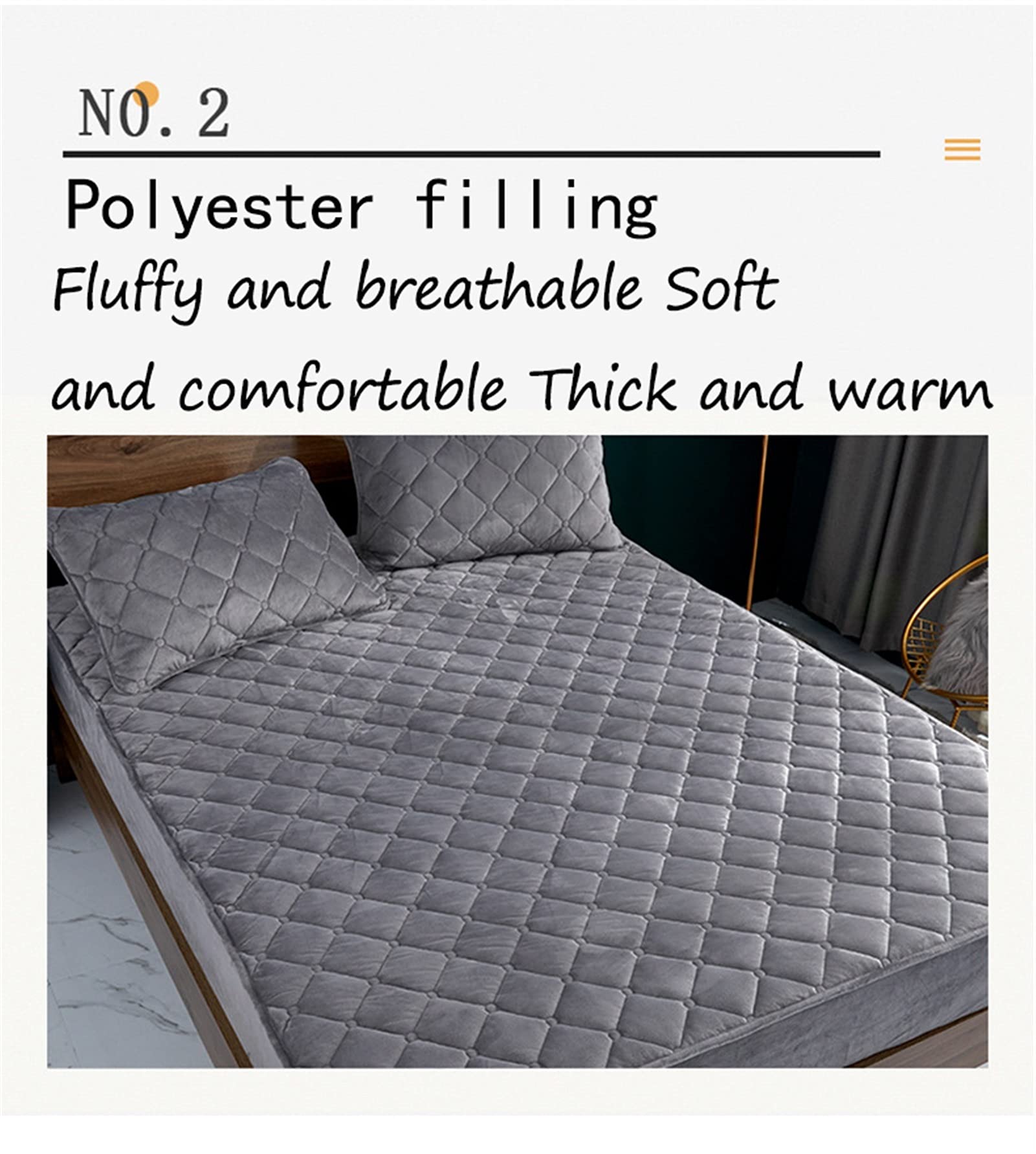 König Größe Gesteppte Matratze Pad Protector Warm Elastisch Geräuschlos Bettlaken 100% Baumwolle Matratze Abdeckung Bettdecke (Farbe : Grey, Größe : 90x200cm)