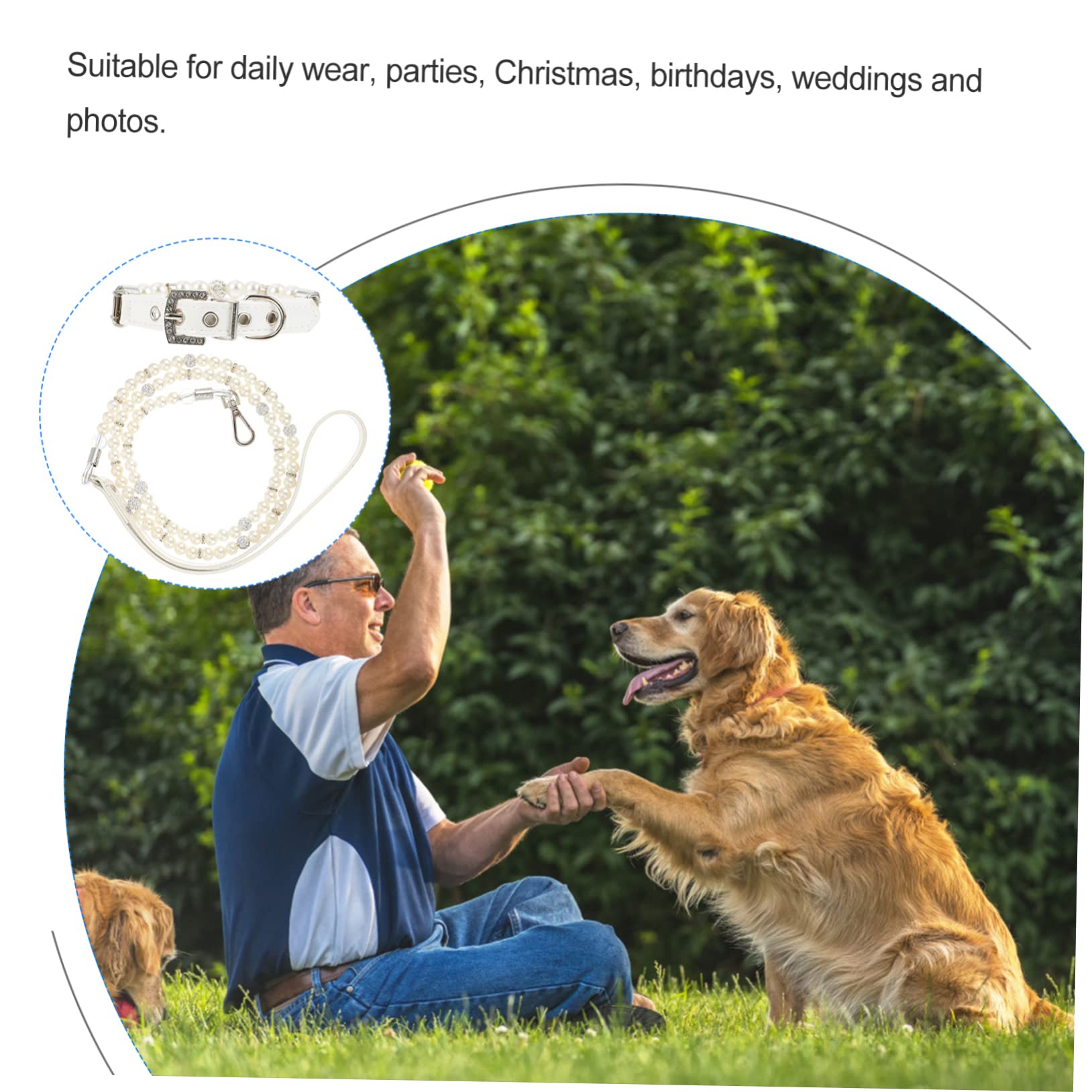 SUPVOX 4pezzi Collare e Guinzaglio Regolabili Per Cani Set Collare Perle Per Cuccioli e Guinzaglio Per Passeggiate e Occasioni Speciali
