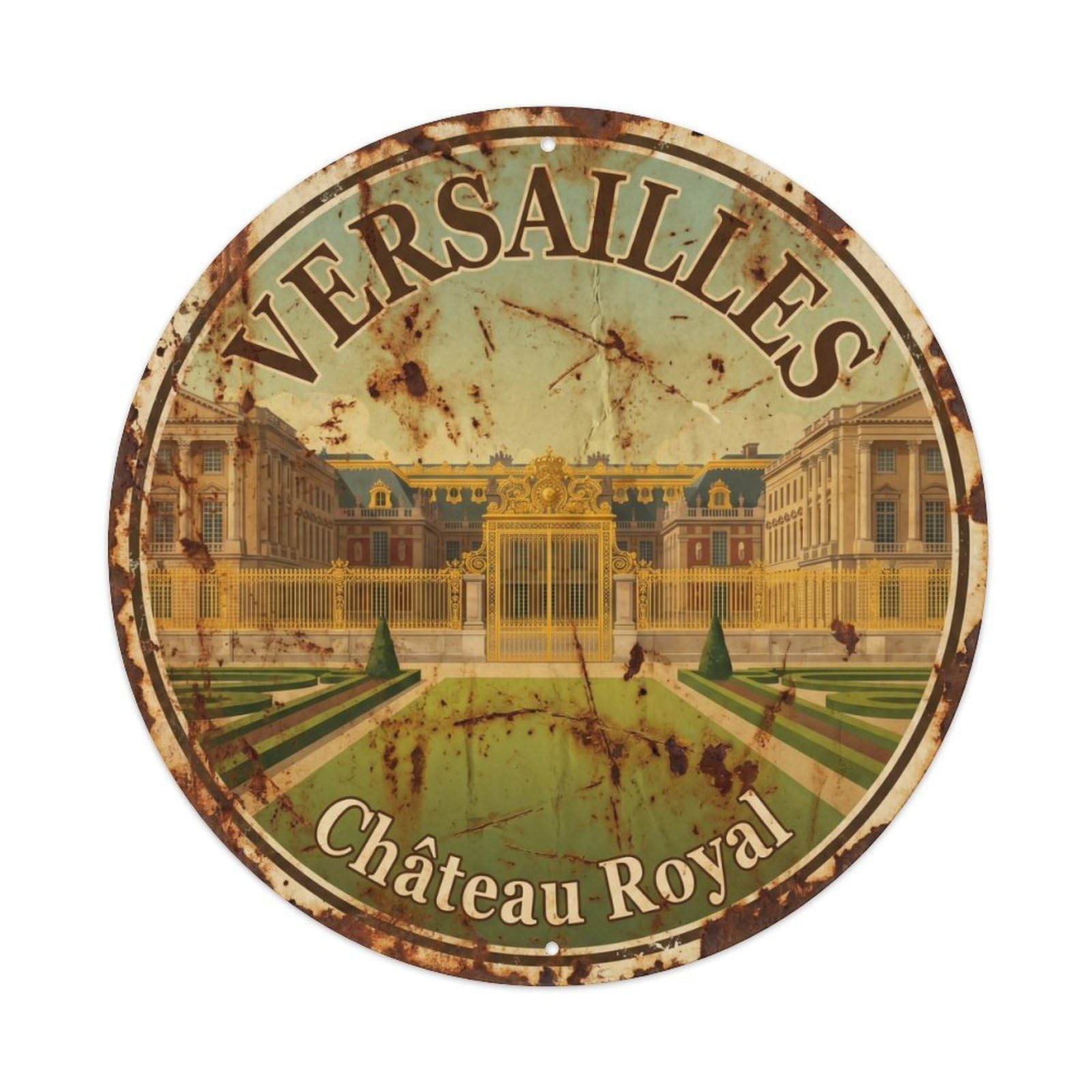 Vintage Travel Versailles Palace Parisian Metal Tin Sign Plaque