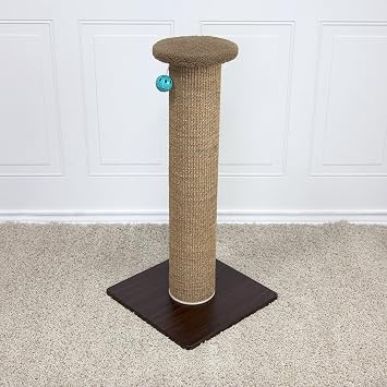 Kitty City Tall Sisal Cat Scratching Post, 32 Durable Scratcher with Sturdy Base & Hanging Jingle Toy, Easy Assembly, Furniture Protection for Indoor Cats - Brown