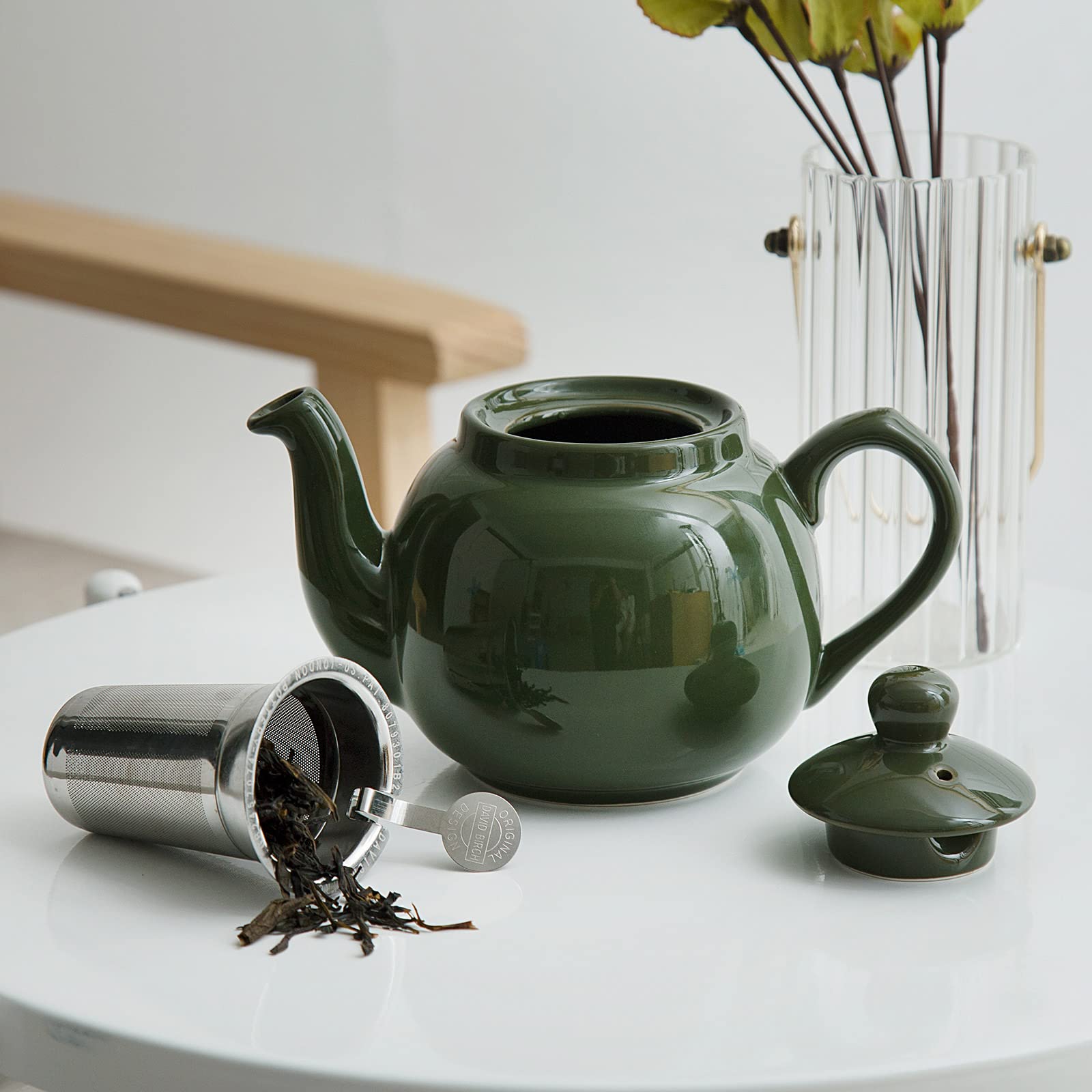 LONDON POTTERY Farmhouse Tetera pequeña de cerámica con infusor Verde 600 ml