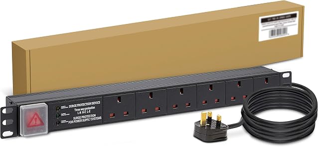 LMS Data 6 Gang Horizontal 13amp Switched Power Distribution Unit (PDU) Multi Plug Power Strip Electric Charging Station. Made Of Aluminum Alloy With Plug Rackmount and Surge Protector, 3M Cable for Home, Office and Industrrial Use