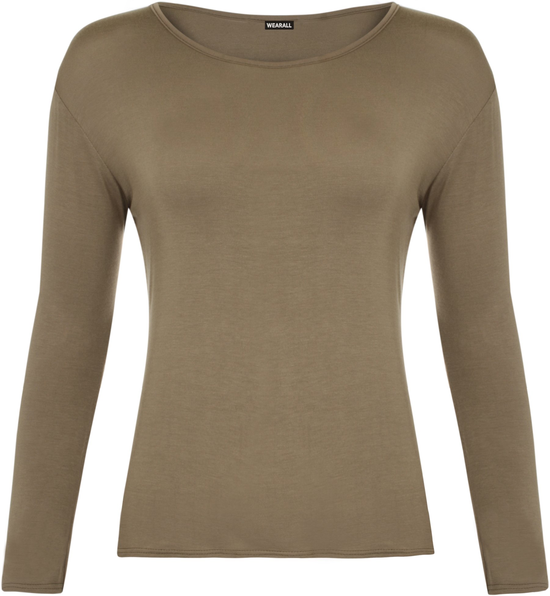 Wearall Women's Mocha New Plus Size Long Sleeve T-Shirt Stretch Plain Top 20/22